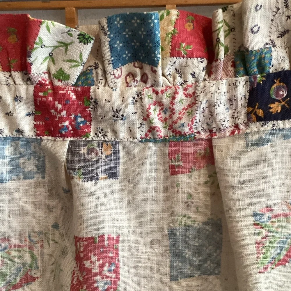 Vintage Handmade Patchwork Half Apron with Red Trim